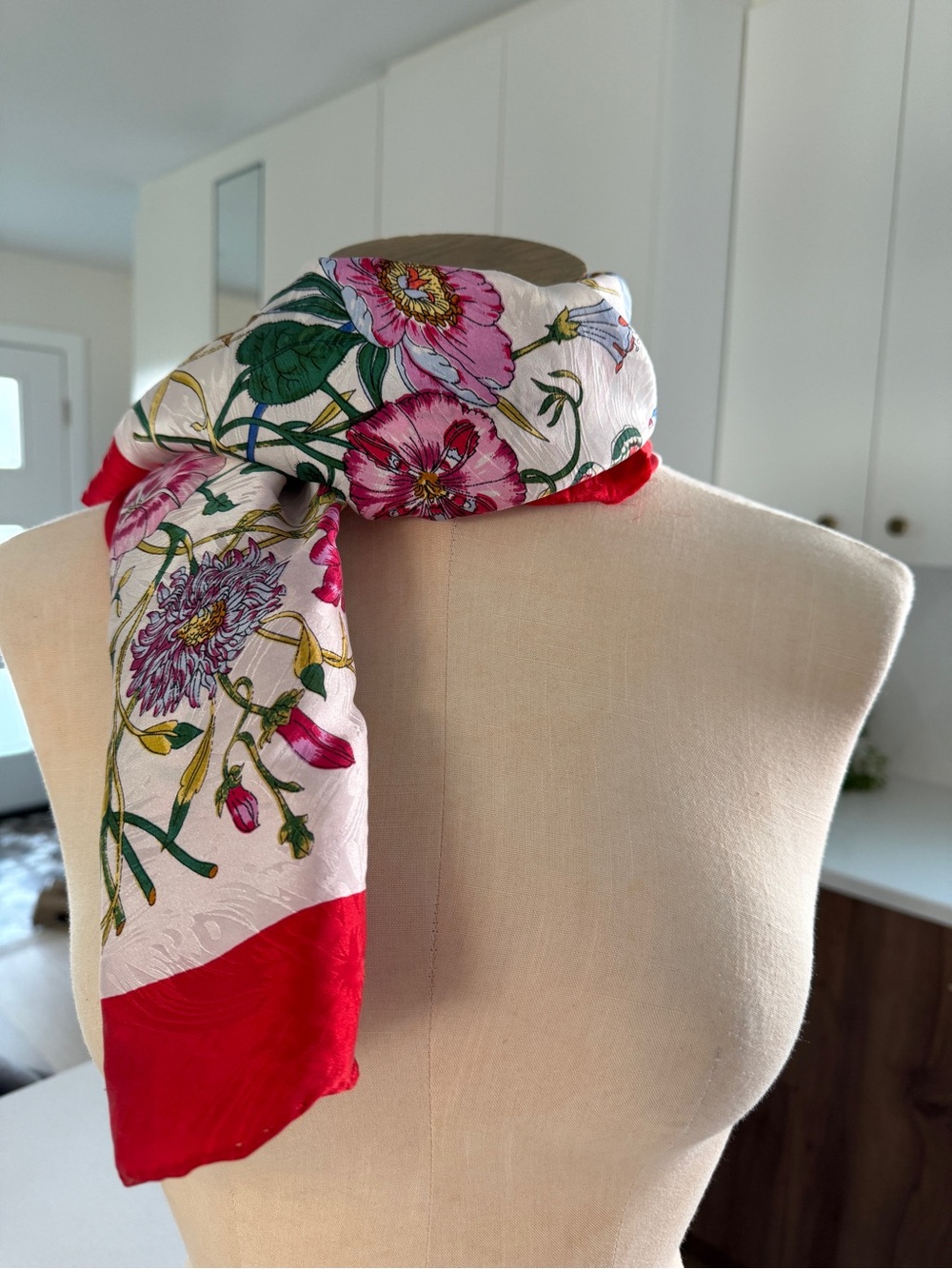 Paris Designer Red Floral Silk Scarf